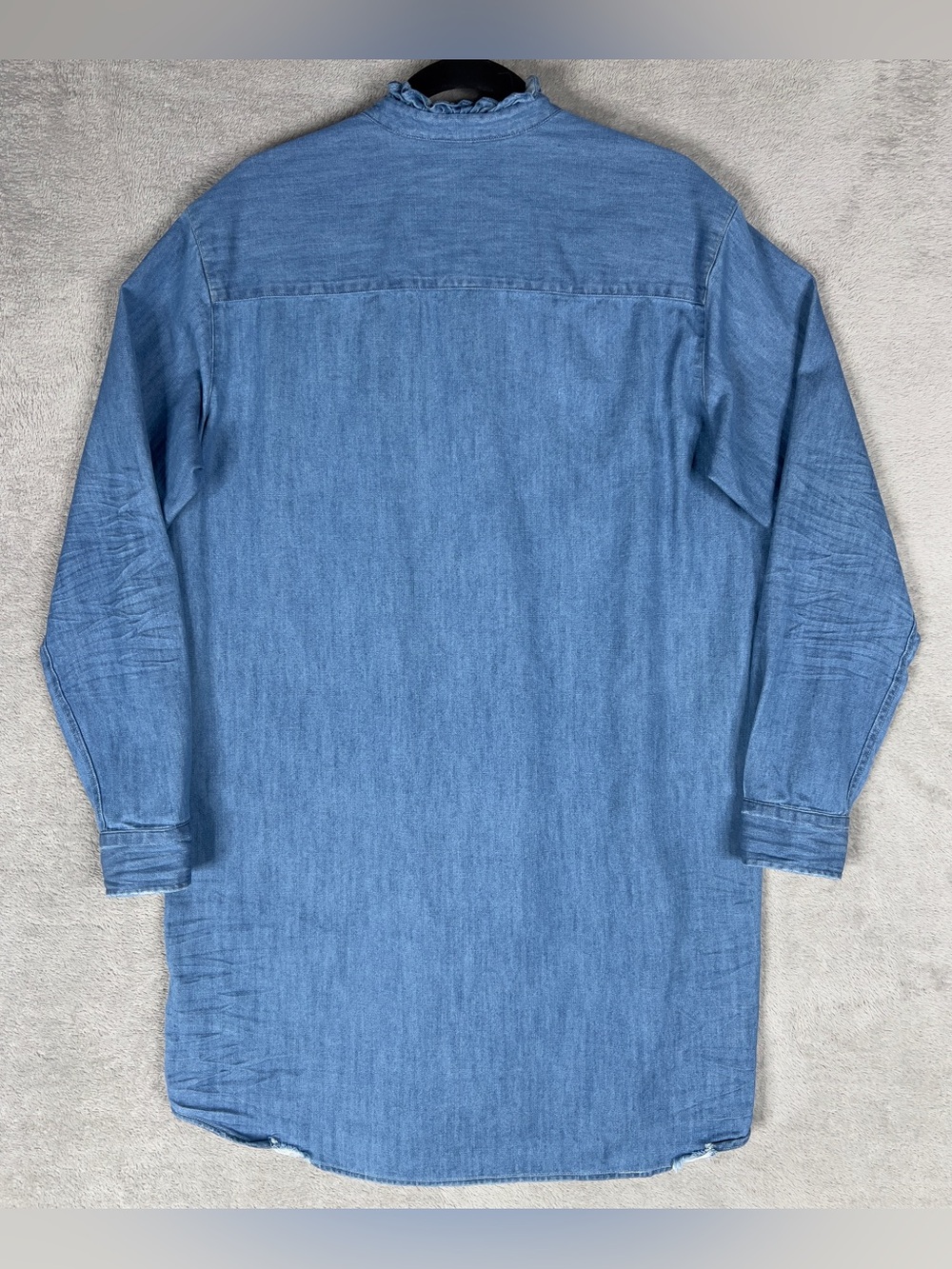 Frank & Eileen Ruffle Mary Denim Shirtdress Women's Medium Stonewash Indigo Mini - Picture 9 of 12